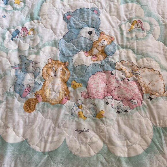 Vintage Kitsch Pastel Animal Crib Quilt Bedding - Picture 5 of 8